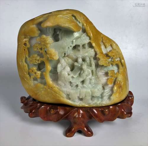 Finely Carved and Inscribed Jadeite Mountain