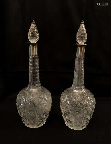 Pair of Crystal Silver Bottles