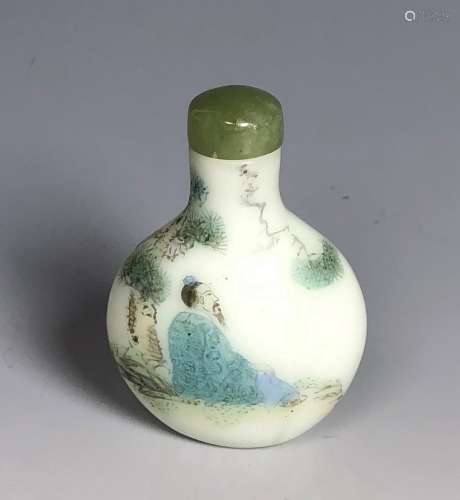Chinese Painted White Glass Snuff Bottle, Qianlong Mark
