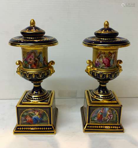 Royal Vienna Porcelain Urn 20th C Hand Painted Scenes