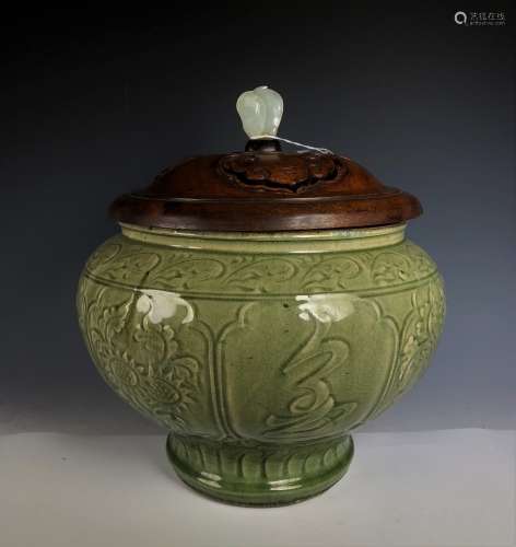 Longquan Celadon Carved Jar, Ming Dynasty
