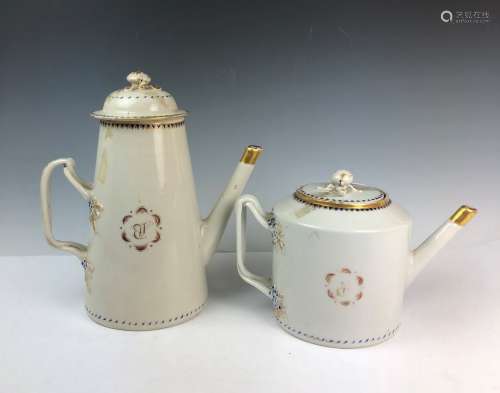 Set of Two Antique Porcelain Tea and Coffee Pots