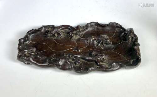 Carved Zitan Wood  Beast on Leaf