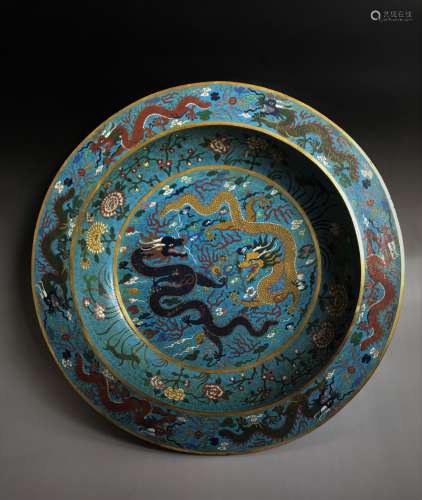 Cloisonne Enamel Dragon Plate with Kangxi Mark