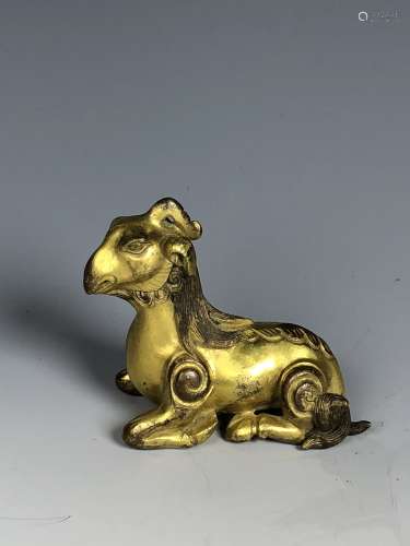 Gilt Bronze Figure of Horned Beast