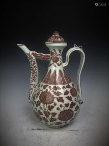 Large Iron Red Porcelain Ewer with Mark