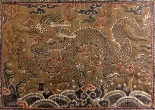 Framed Embroidered Silk Dragon Panel