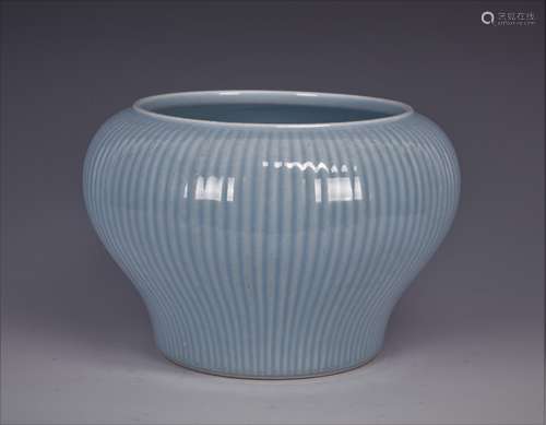 Powder Blue Glazed Ribbed Vase