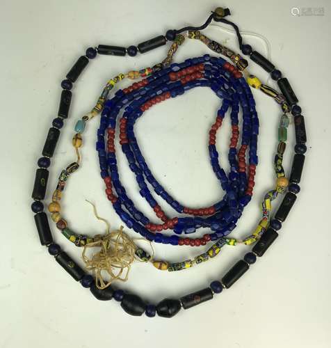 Three Of Antique African Trade Beads Necklace