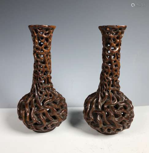 Pair of Box Wood Vases