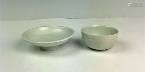 Light Blue Green Glazed Porcelain Bowl and Plate