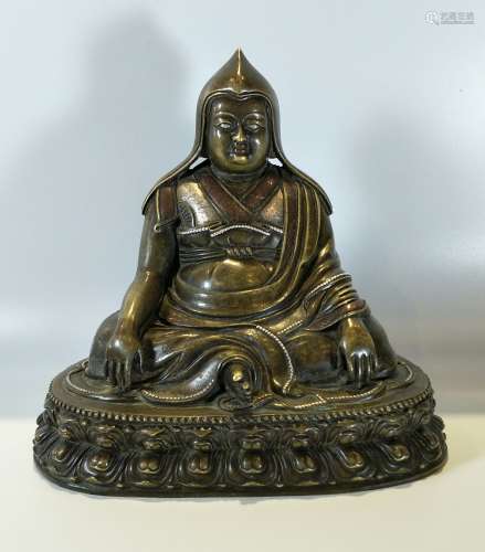 Silver Inlay Bronze Figure of Guru
