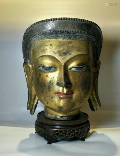 Large Gilt Bronze Head of Sakyamuni