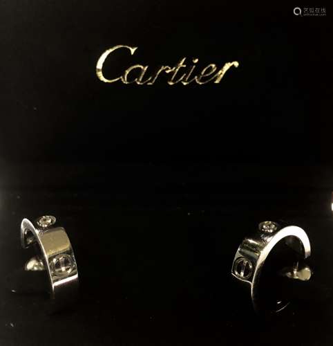 1998 Cartier 18K WG & Diams Love Hoop Earrings