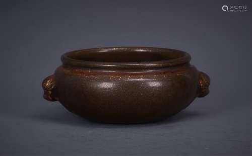 Brown Glazed Porcelain Bowl with Mark