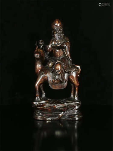 17-19TH CENTURY, A DEER& LONGEVITY GOD AGILAWOOD ORNAMENT