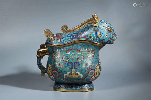 17-19TH CENTURY, A BEAST MASK PATTERN CLISONNE WATERPOT, QING DYNASTY