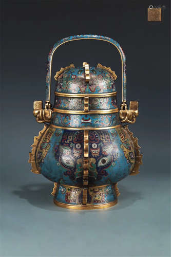 17-19TH CENTURY, A CLOISONNE& BRONZE CENSER,QING DYNASTY