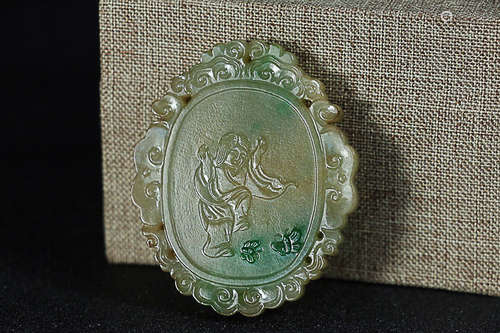 17-19TH CENTURY, A KID PATTERN OLD JADEITE PENDANT, QING DYNASTY