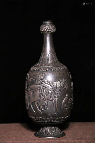 A SILK ROADS PATTERN SILVER VASE