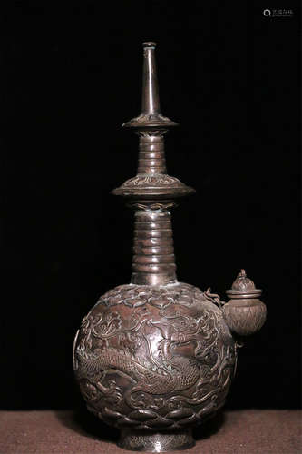 A DRAGON PATTERN OLD SILVER VASE