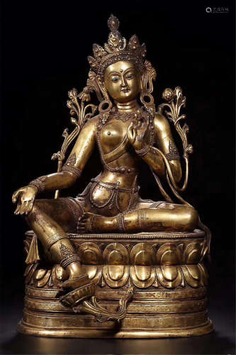 A GILT BRONZE WOMEN BUDDHA STATUE