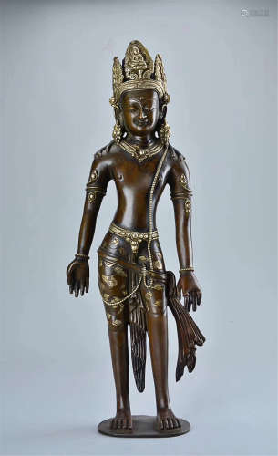 19TH CENTURY, A BRONZE STANDING BODHISATTVA STATUE, LATE QING DYNASTY