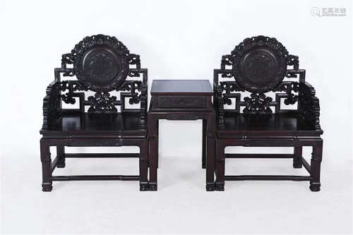 17-19TH CENTURY, A SET OF GANODERMA&AUSPICIOUS PATTERN CHAIRS, QING DYNASTY