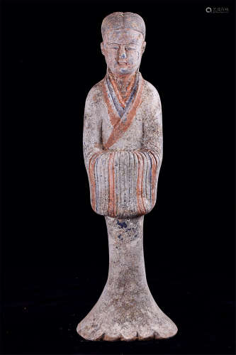 206-221B.C, A COLORED POTTERY WOMAN STATUE