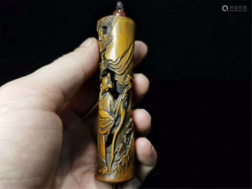 17-19TH CENTURY, AN OLD BAMBOO HAND PIECE, QING DYNASTY