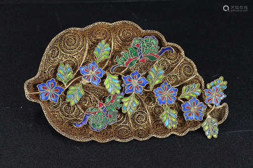 17-19TH CENTURY, A BLUE FLORAL PATTERN GILT BRONZE PLATE,QING DYNASTY