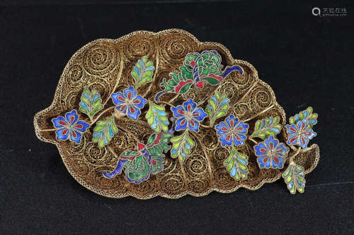 17-19TH CENTURY, A BLUE FLORAL PATTERN GILT BRONZE PLATE,QING DYNASTY