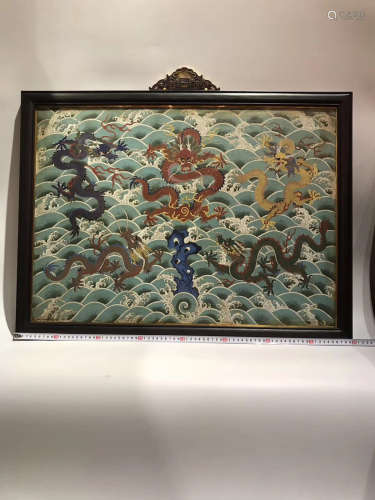 A CLOISONNE SEAWATER AND DRAGON PATTERN HANGING SCREEN