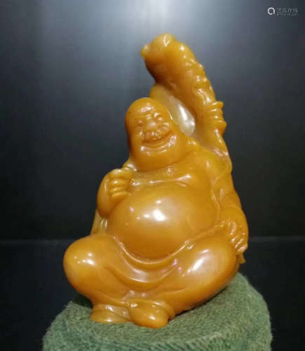 A TIANHUANG STONE CARVED LAUGHING BUDDHA