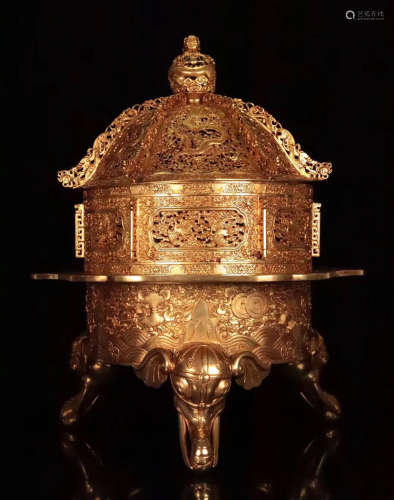 A GILT BRONZE TRIPOD CENSER