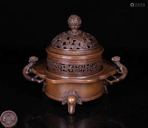 A BRONZE MOLDED HOLLOW DESIGN CENSER