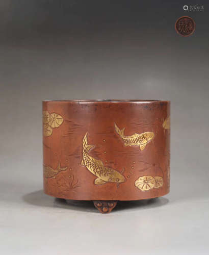 A BRONZE CASTED FISH PATTERN CENSER
