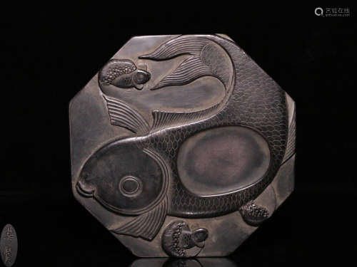 A STONE CARVED FISH PATTERN INK SLAB