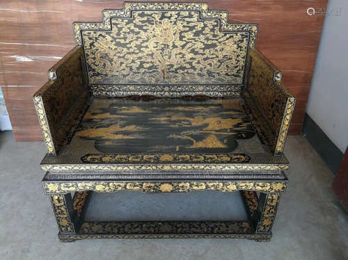 A LACQUER WOOD CARVED SCREEN CHAIR