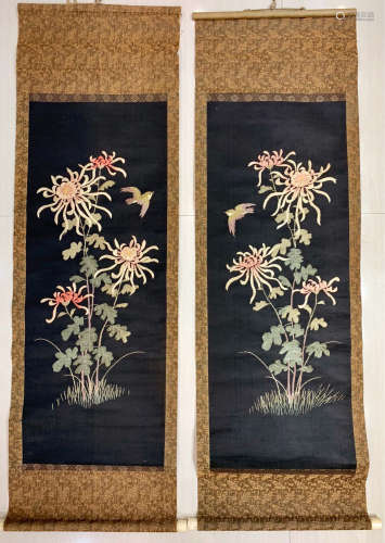 PAIR FLORAL AND BIRD PATTERN EMBROIDERY