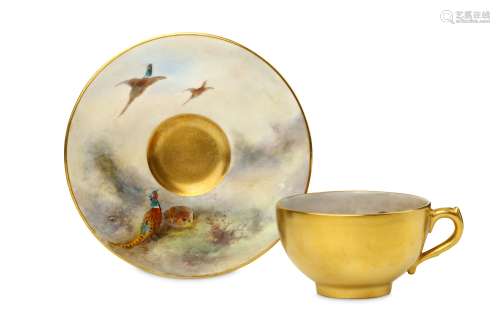 A ROYAL WORCESTER CABINET CUP AND SAUCER BY JAMES STINTON