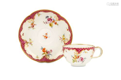 A MEISSEN TEACUP AND SAUCER