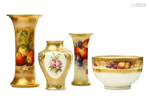 THREE ROYAL WORCESTER VASES AND A BOWL