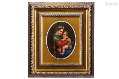 A GERMAN PORCELAIN PLAQUE OF THE 'MADONNA DELLA SEDIA'