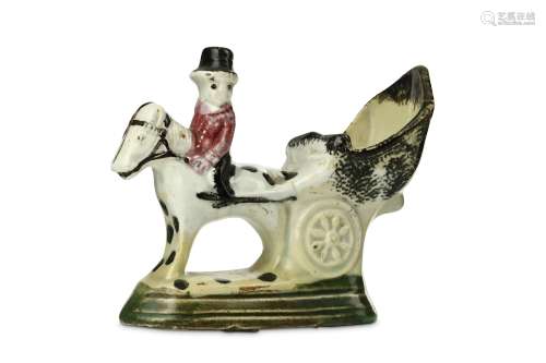 A RARE STAFFORDSHIRE POTTERY MODEL OF A HORSE-DRAWN CARRIAGE