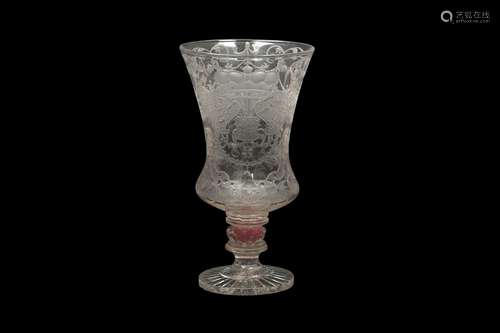 A RARE SAXON ENGRAVED ROYAL ARMORIAL GLASS GOBLET