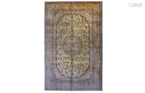 A FINE SILK QUM CARPET, CENTRAL PERSIA approx: 9ft.10in. x 6ft.5in.(299cm. x 196cm.) Excellent