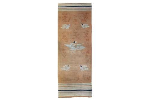 AN UNUSUAL ANTIQUE MONGOLIAN KILIM approx: 11ft.2in. x 4ft.(339cm. x 122cm.) The field depicting