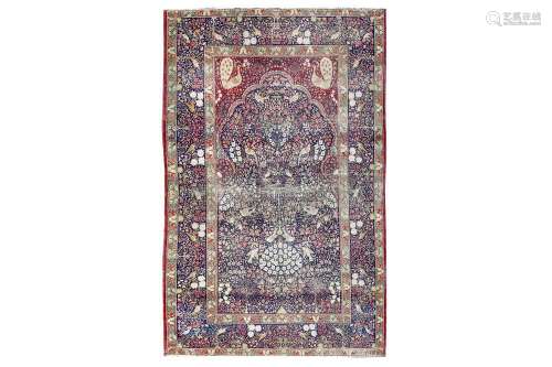 A FINE ANTIQUE KIRMAN LAVER PRAYER RUG, SOUTH PERSIA approx:7ft.1in. x 4ft.7in.(215cm. x 140cm.)