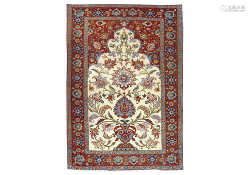 A FINE ANTIQUE TEHERAN PRAYER RUG, NORTH PERSIA approx: 6ft.5in. x 4ft.6in.(196cm. x 137cm.) Unusual